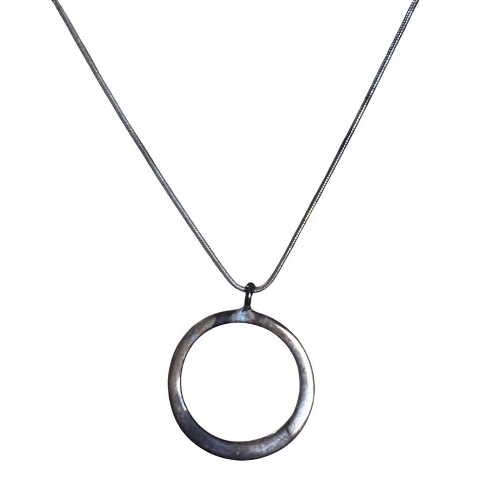 Minimalist Silver Tone Open Circle Pendant Snake Chain Necklace Layering